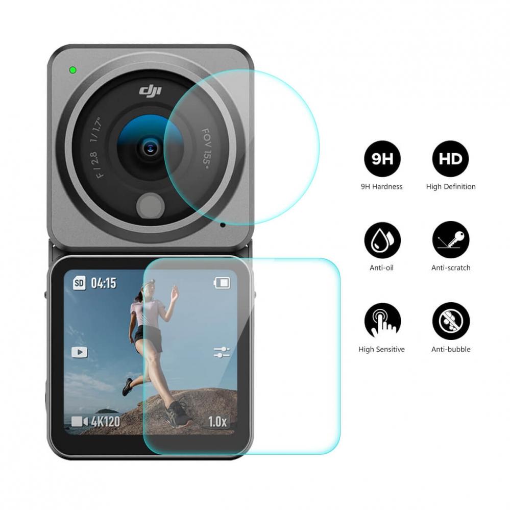 3-i-1 Displayskydd 9H 2.5D härdat glas för DJI Action 2 - Enkay