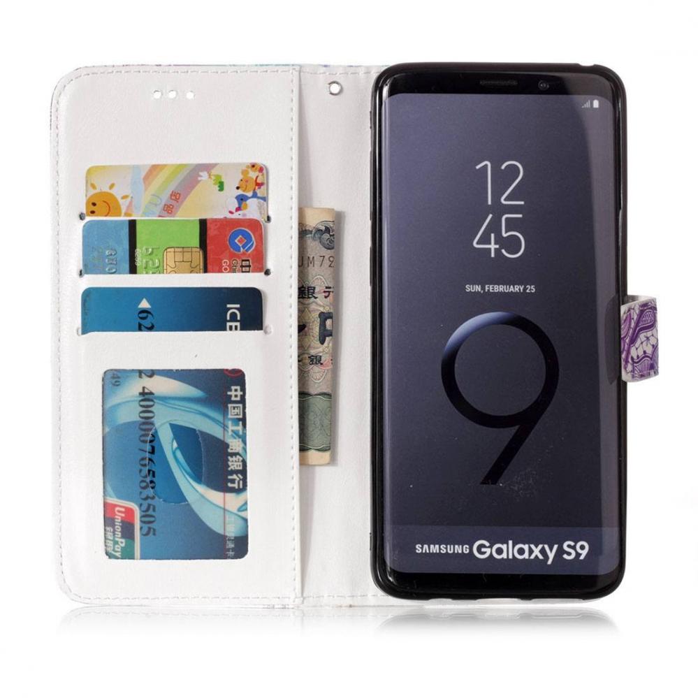  Plånboksfodral för Galaxy S9 - Mandalablomma Blå & Vit