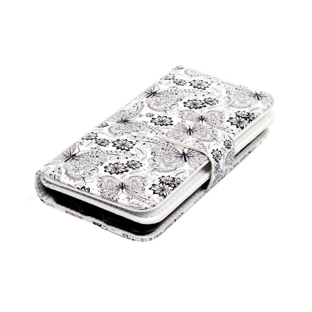 Plånboksfodral för iPhone 8/7 - Vit med fjärilar och blommor