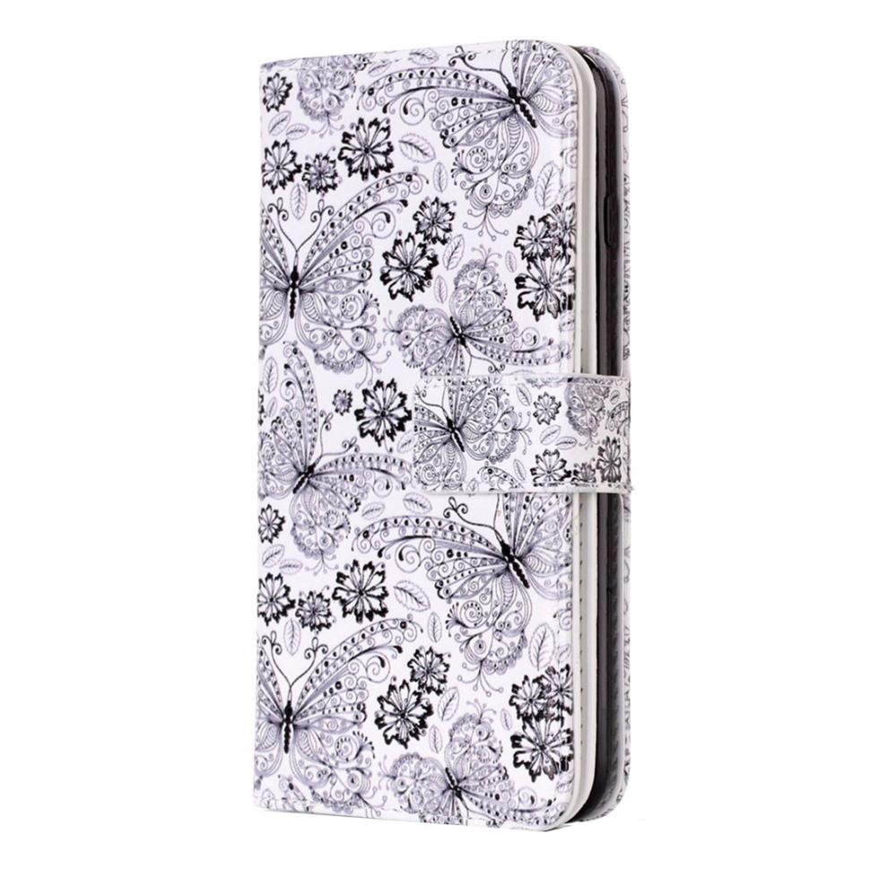  Plånboksfodral för iPhone 8/7 Plus - Vit med fjärilar och blommor