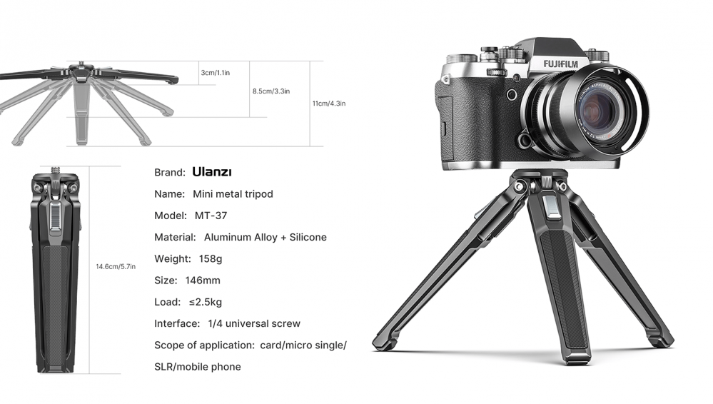  Ulanzi MT-37 Ministativ av aluminium 14.6cm