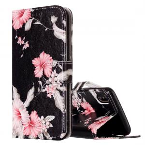  Plånboksfodral för iPhone X - Svart med rosa blommor