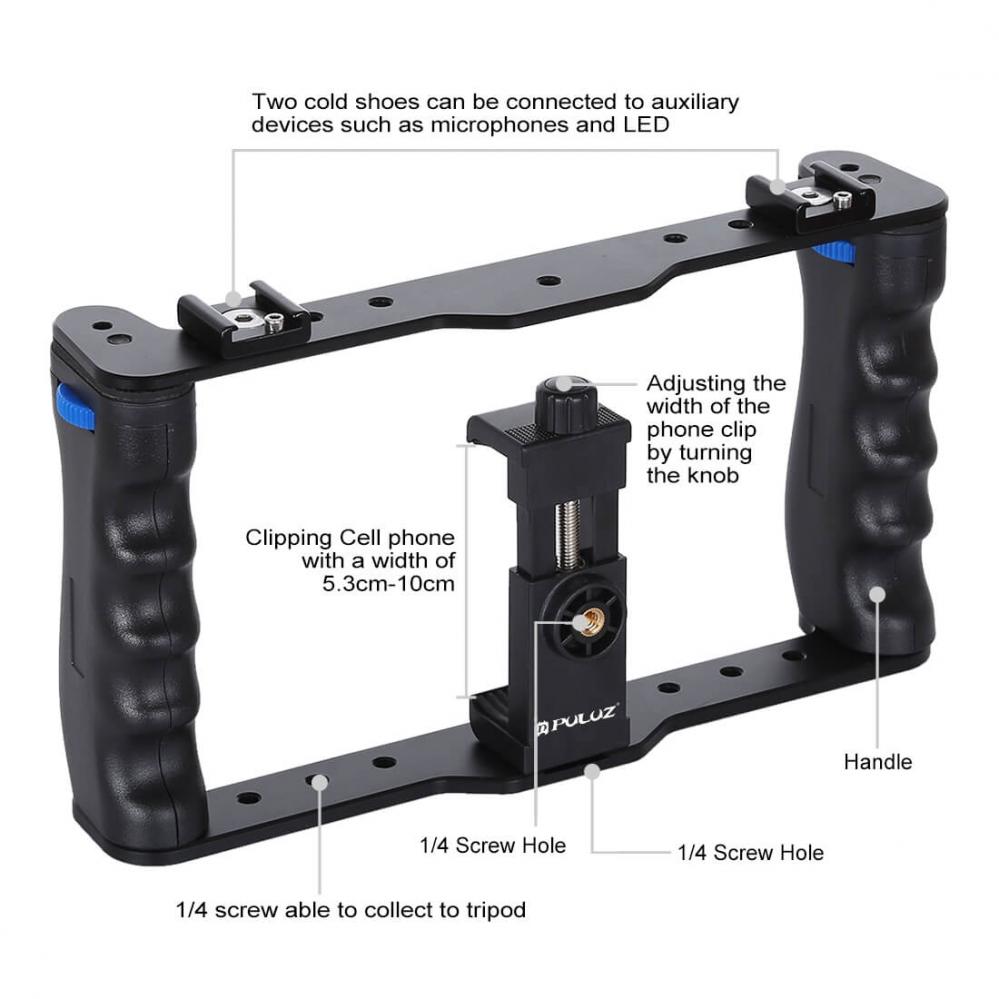 Videobur/Rig med 2st handtag för Smartphones - Puluz