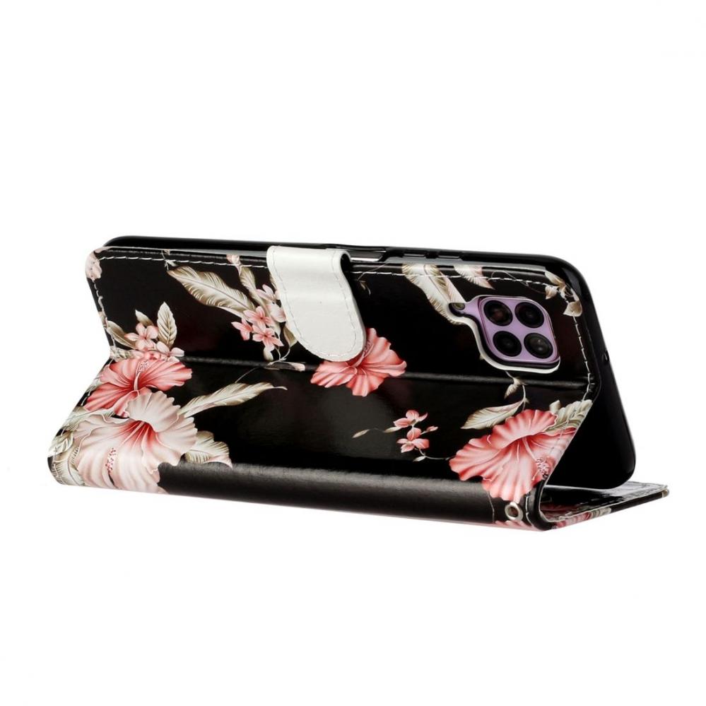 Plånboksfodral för Huawei P40 Lite - Svart med rosa blommor