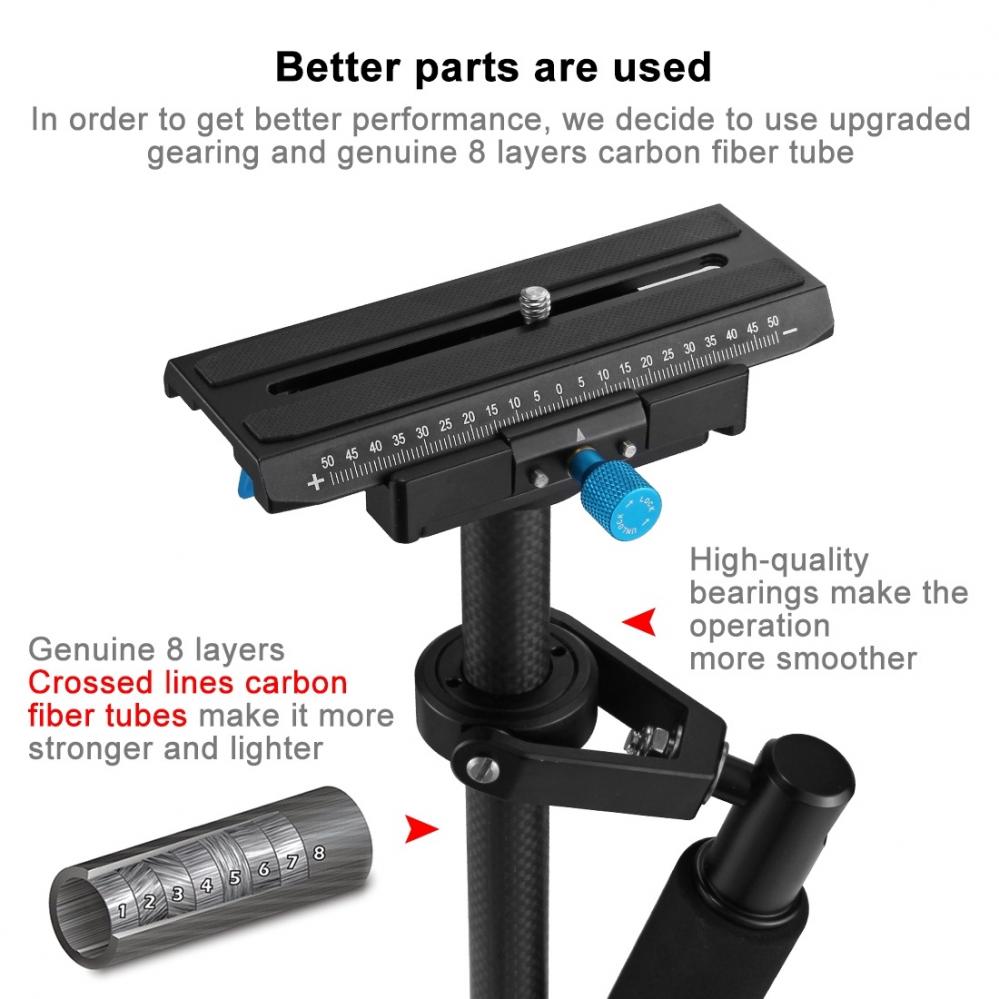 Puluz Handhållen kolfiber stabilisator för DSLR/DV-kameror (38.5-61cm)
