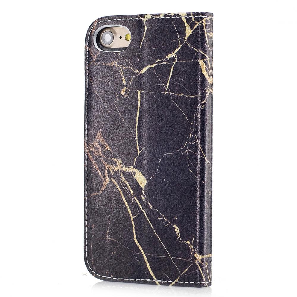 Plnboksfodral fr iPhone 7 & 8 - Konstlder marmor svart & guld