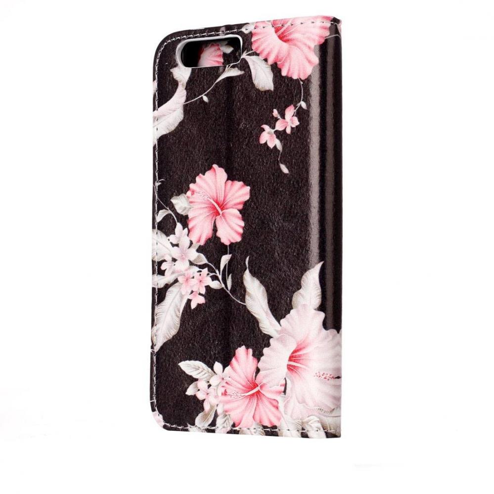 Plånboksfodral för Huawei P10 - Svart med rosa blommor