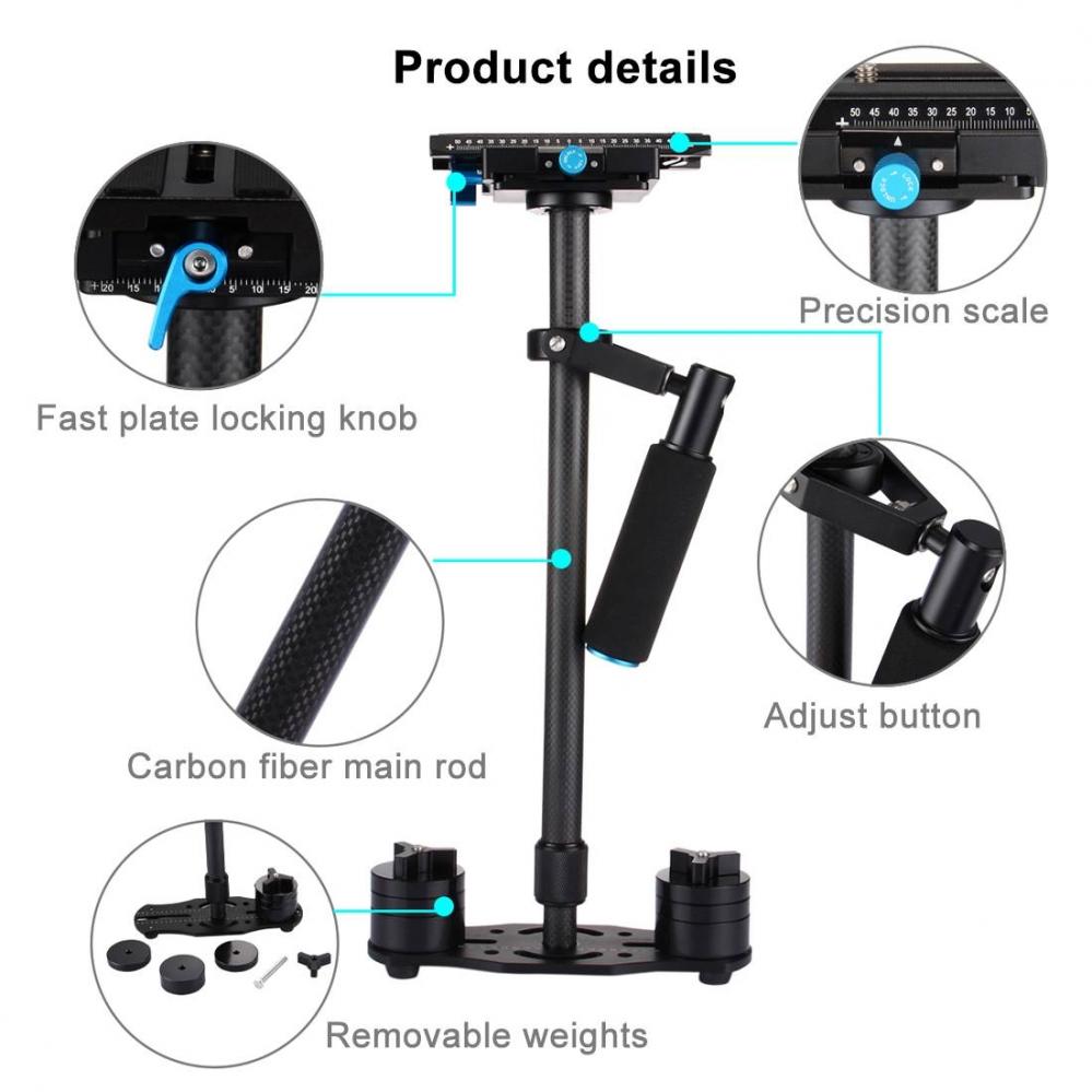 Puluz Handhållen kolfiber stabilisator för DSLR/DV-kameror (38.5-61cm)