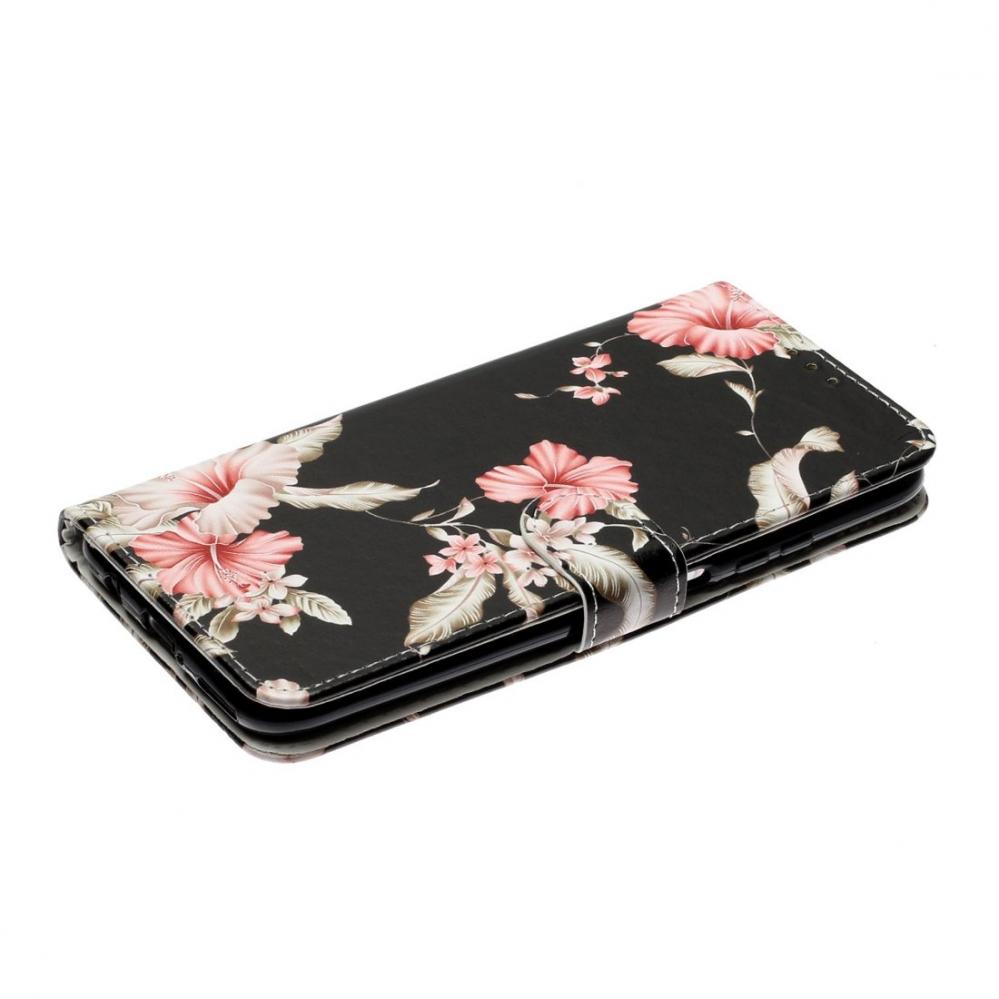 Plånboksfodral för Huawei P40 Lite - Svart med rosa blommor