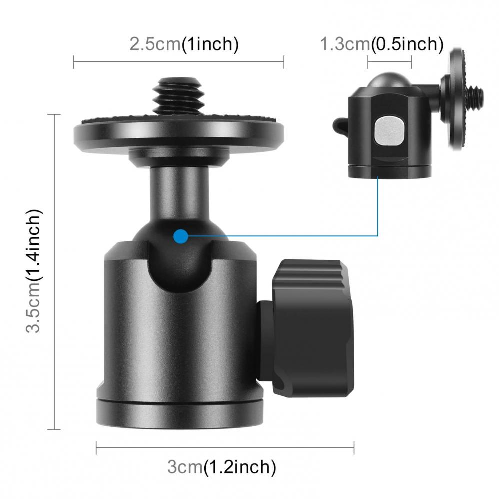 Puluz Kulledshuvud mini 1/4-tum hangänga med knopplås