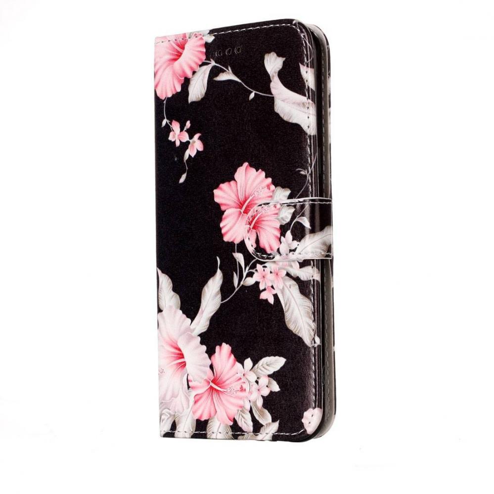 Plånboksfodral för Huawei P10 - Svart med rosa blommor