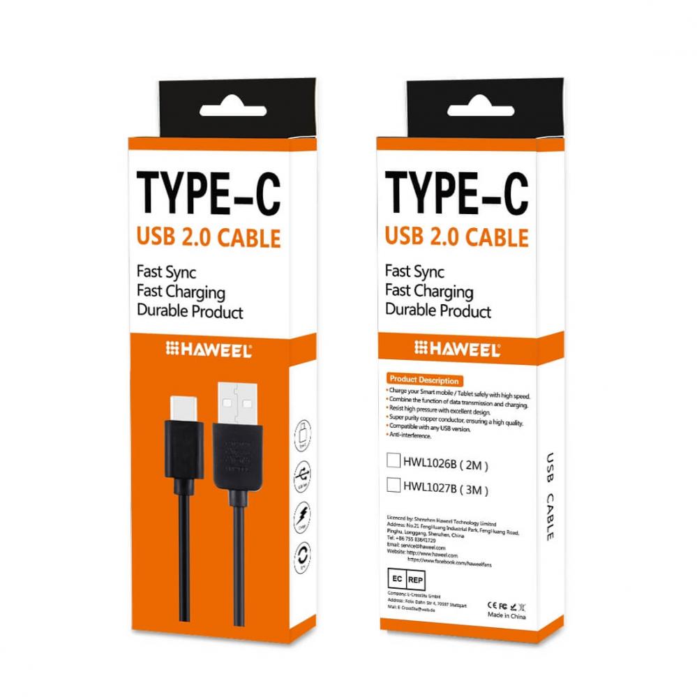  Haweel USB-kabel 2.0 till USB-C/ Type C