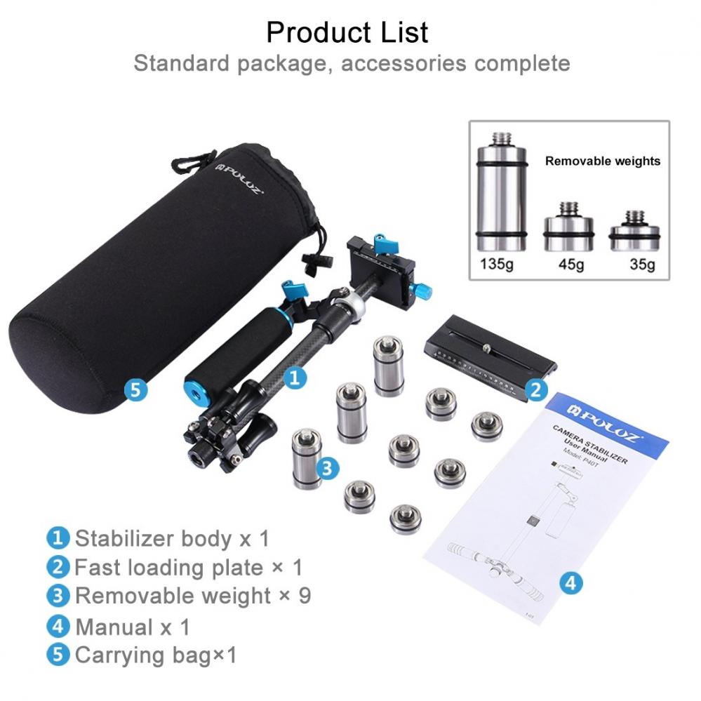 Puluz Handhållen kolfiber stabilisator för systemkameror 27-37cm