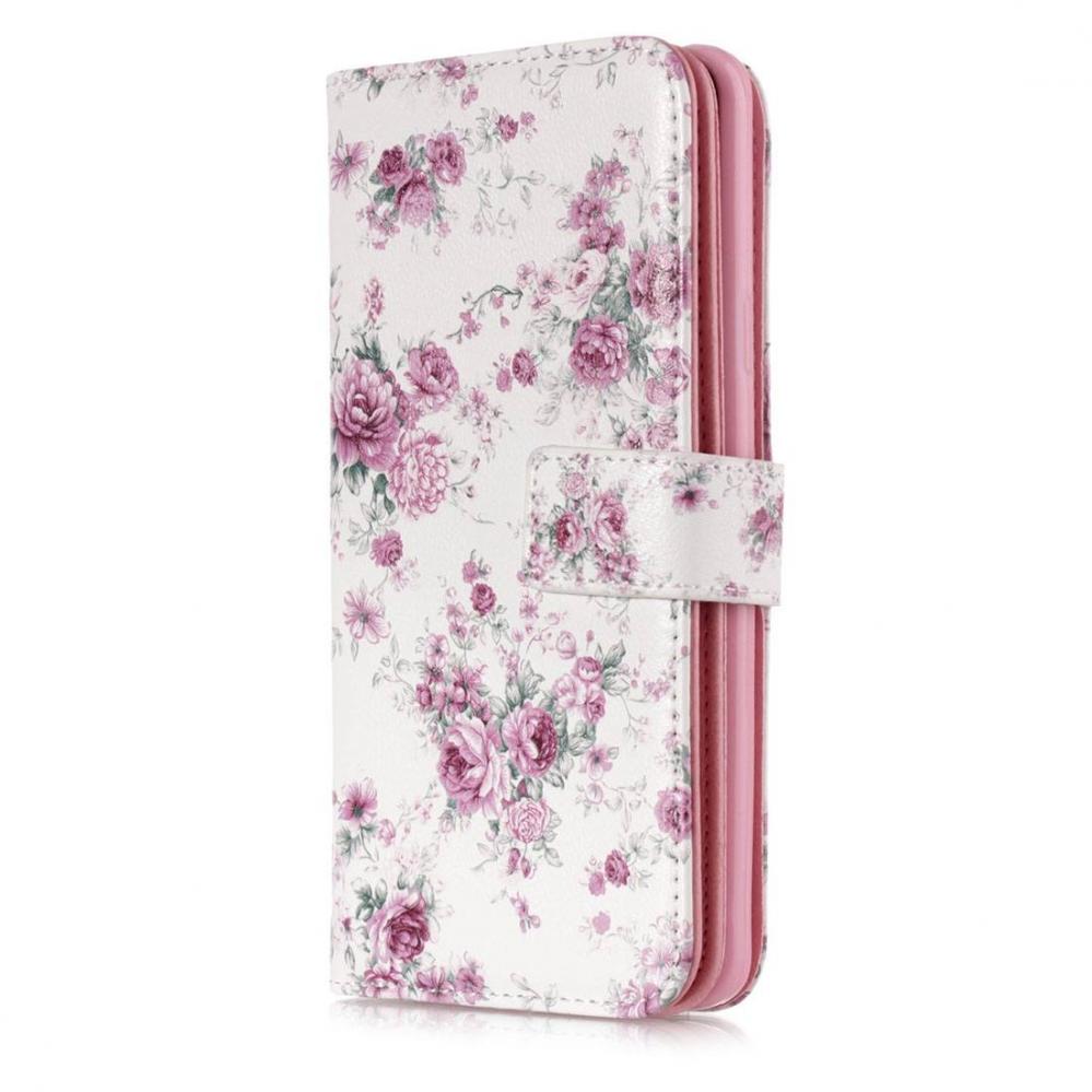  Plnboksfodral fr Galaxy S9 Plus - Vit med lila rosor