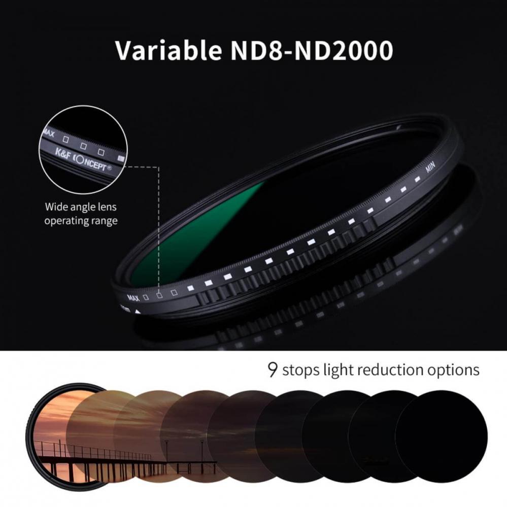 K&F Concept Justerbart ND-Filter ND8-ND2000