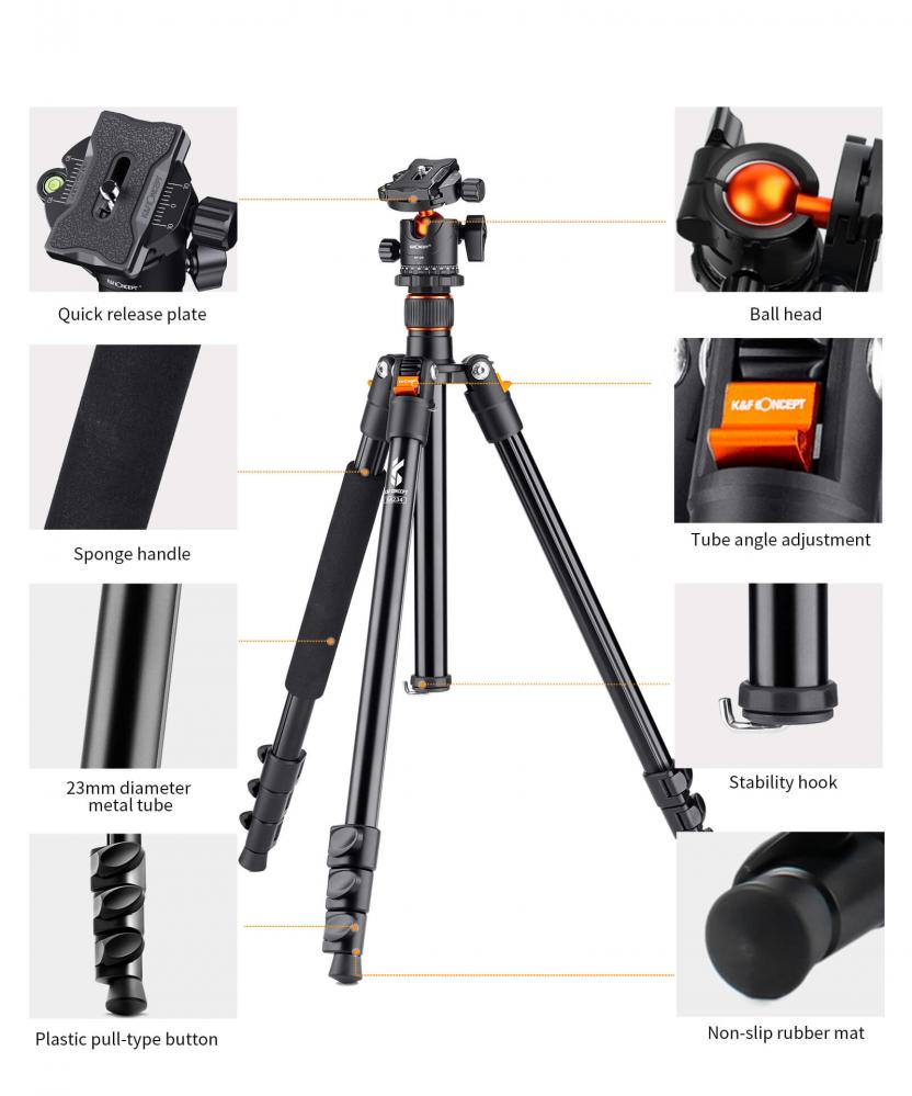 K&F Concept Kamerastativ med Panorama kulled 163cm