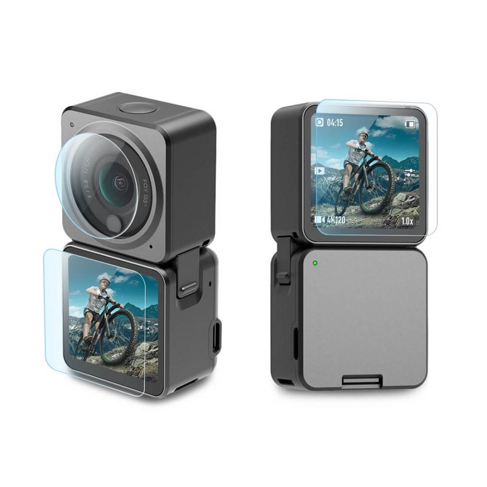 Puluz 3-i-1 Displayskydd 9H 2.5D härdat glas för DJI Action 2