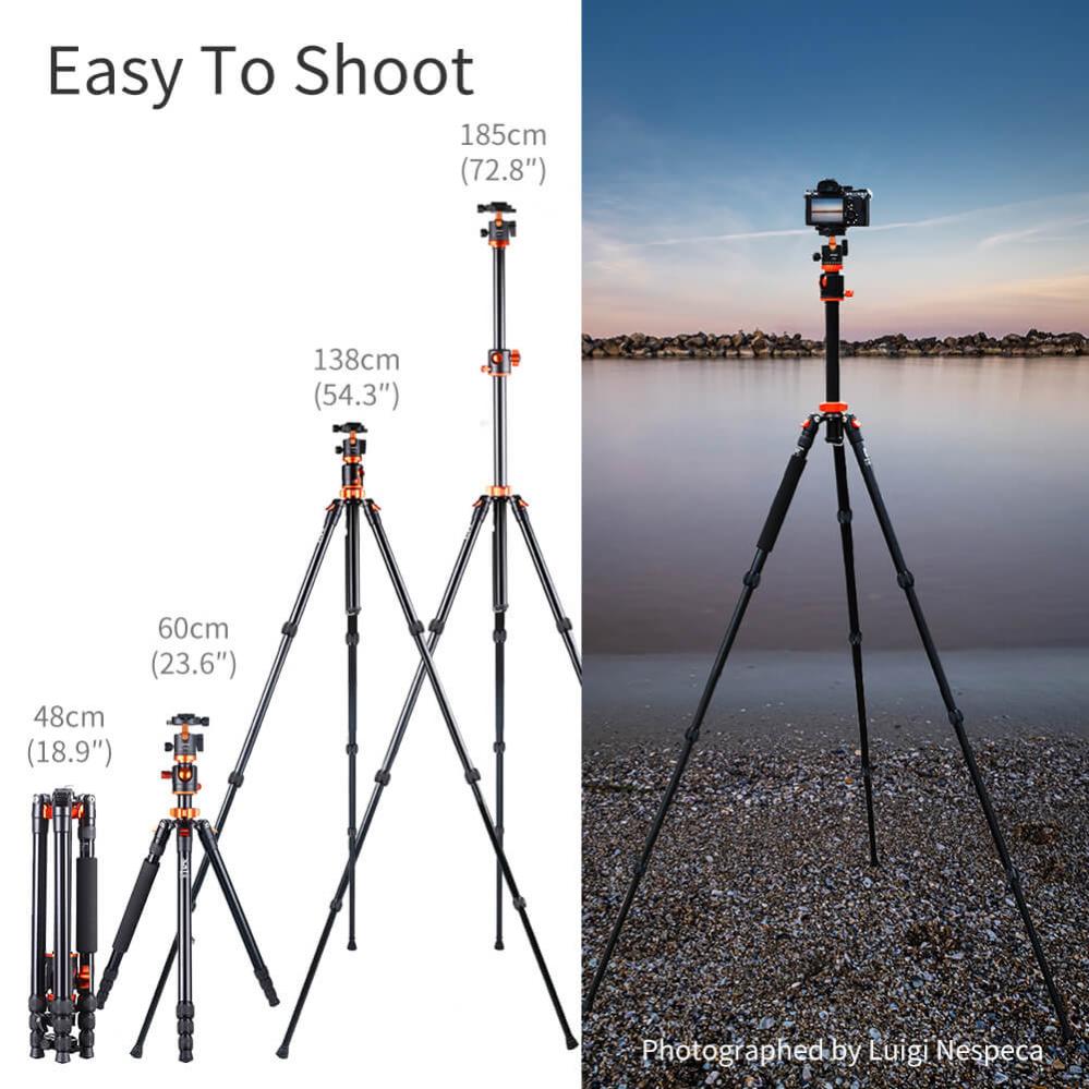  Kamerastativ med kulled & fällbar mittpelare 185cm - K&F Concept