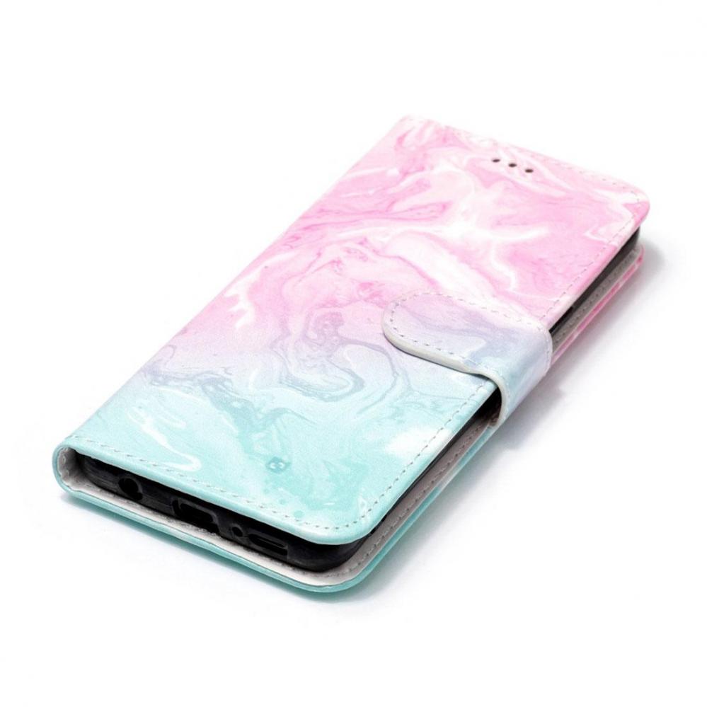  Plnboksfodral fr Galaxy S9 - Marmormnster rosa & bl