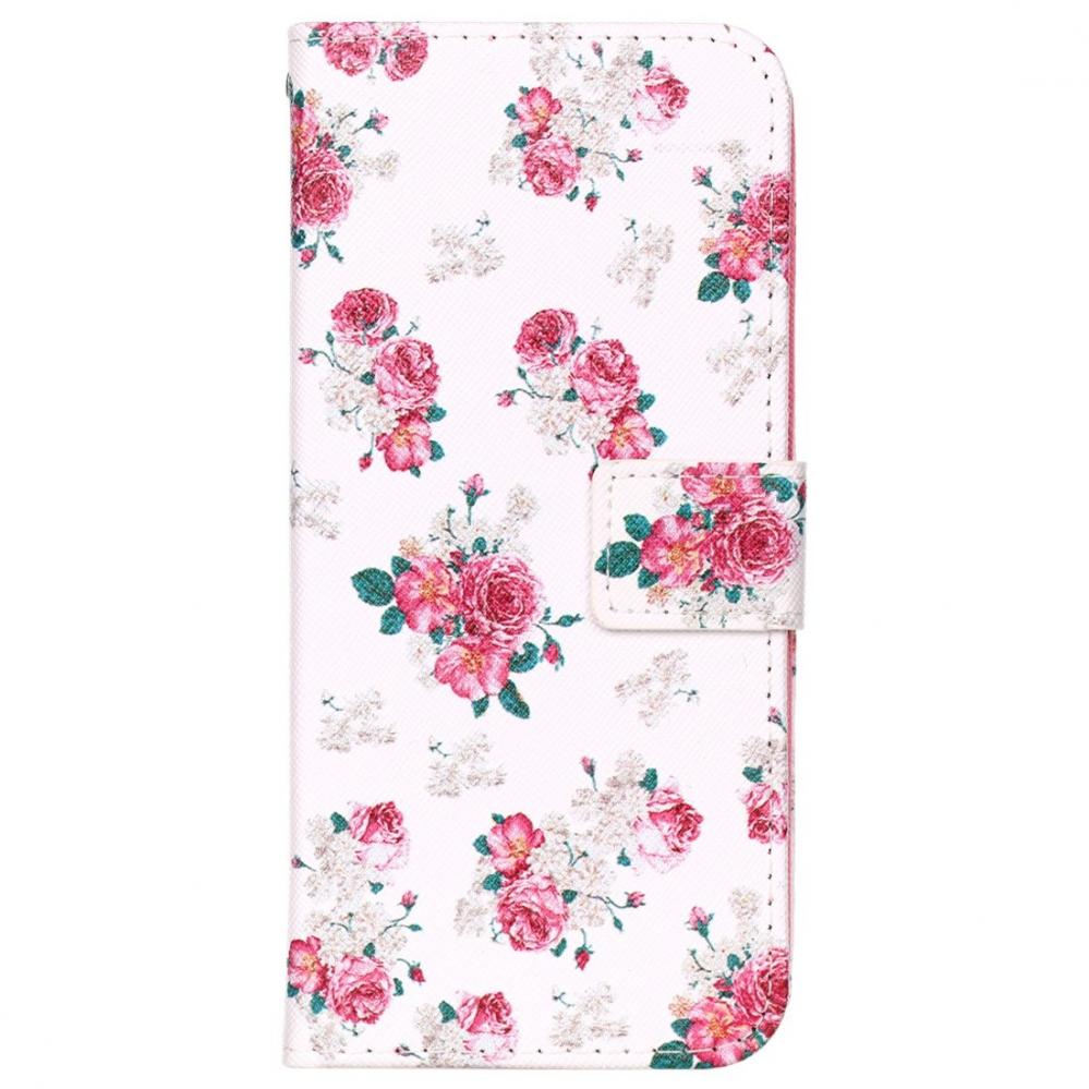  Plnboksfodral fr Galaxy S9 Plus - Vit med rosa blommor