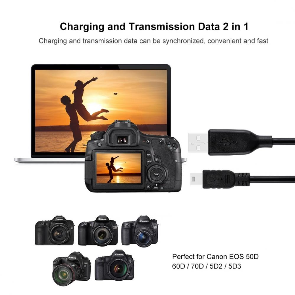  Puluz 1m USB-Laddningskabel för Canon EOS 50D / 60D / 70D / 5D2 / 5D3