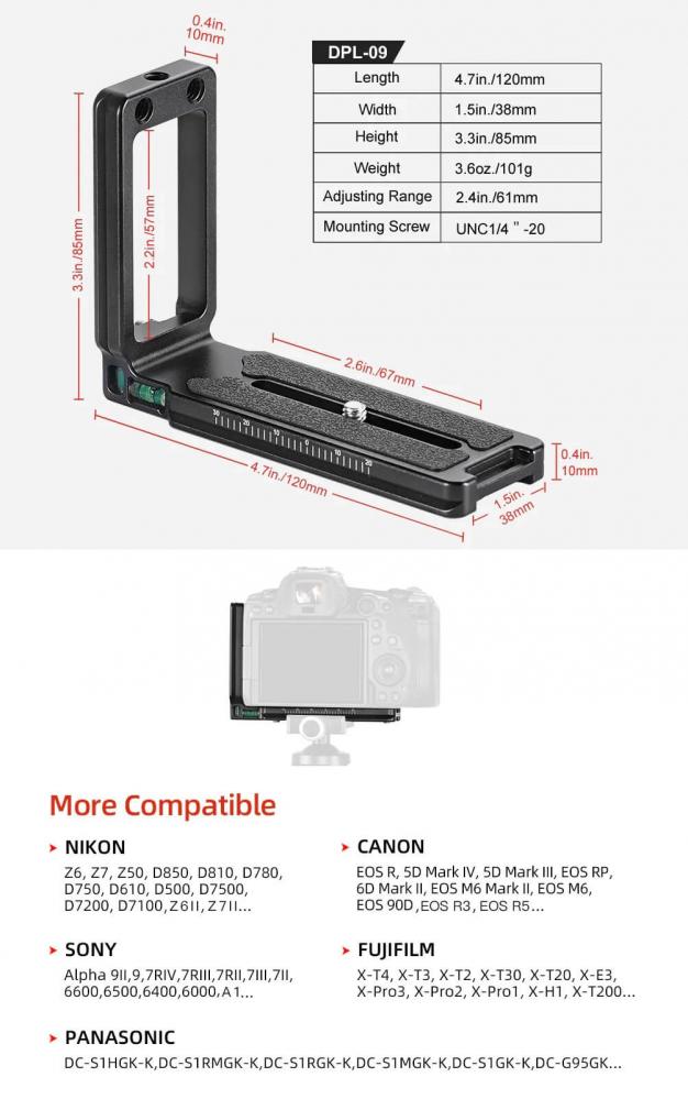 Sunwayfoto L-Bracket universal modell för systemkameror Arca Swiss