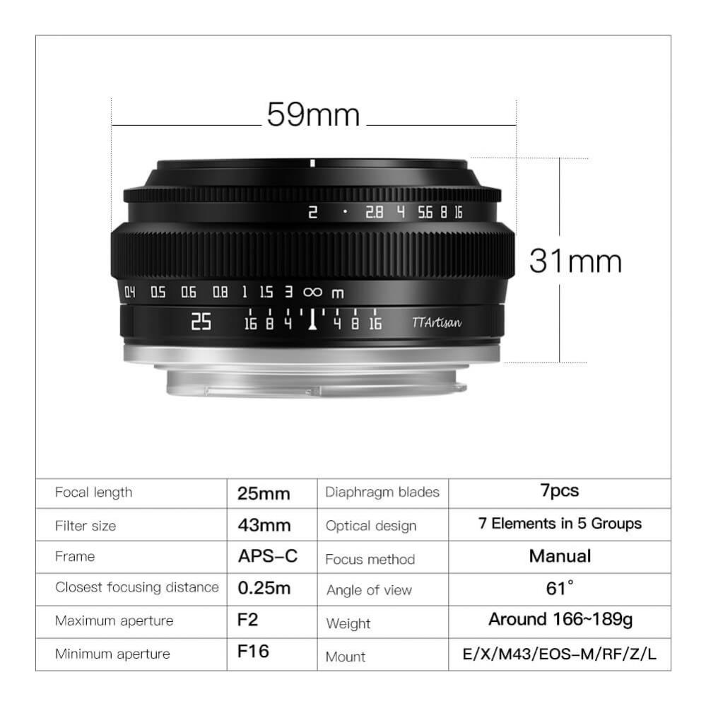  TTArtisan 25mm f/2.0 objektiv APS-C fr Fujifilm X