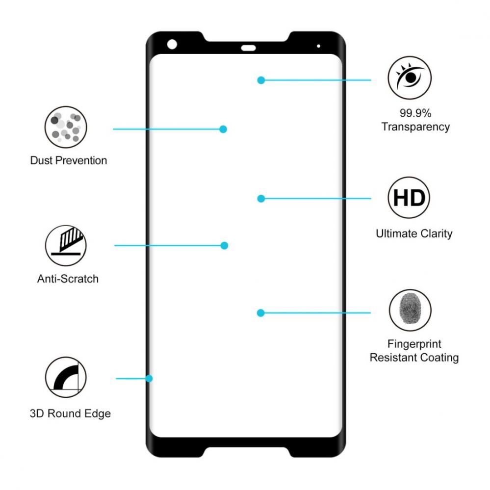 Skärmskydd med svart ram för Google Pixel 2 XL av härdat glas