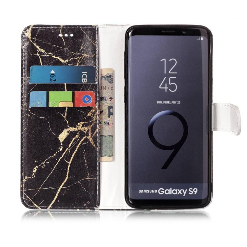  Plnboksfodral fr Galaxy S9 - Marmor Svart & guld