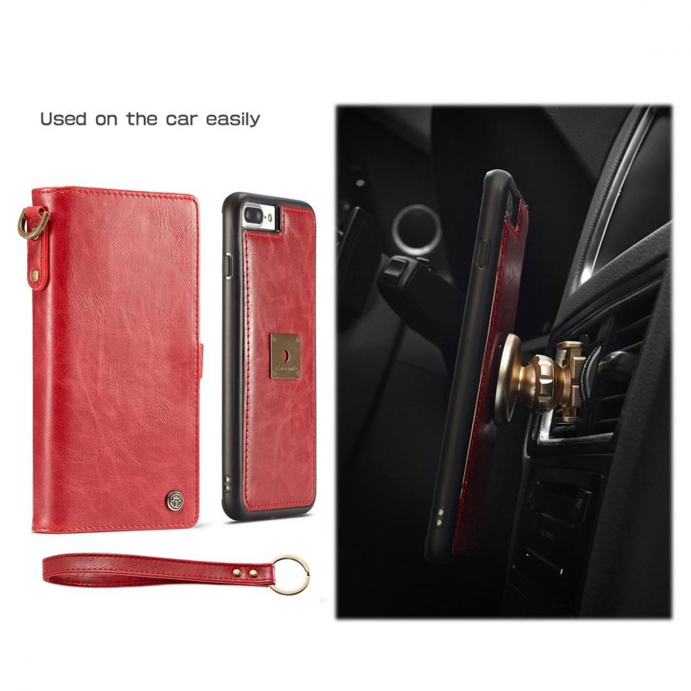  CaseMe Plånboksfodral med magnetskal PU-läder för iPhone 7 Plus, 8 Plus Röd