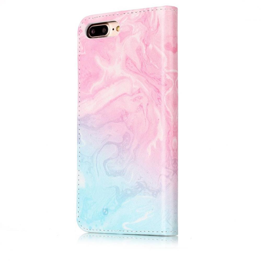  Plnboksfodral fr iPhone 7 & 8 Plus - Marmormnster rosa & bl
