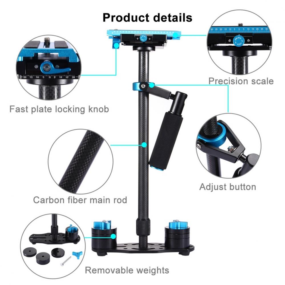  Puluz Handhllen kolfiber stabilisator fr DSLR/DV-kameror (38.5-61cm)