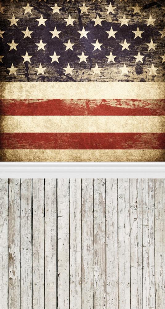  Vinylbakgrund 1.5x2.2m - Trägolv & Amerikanska flaggan retro