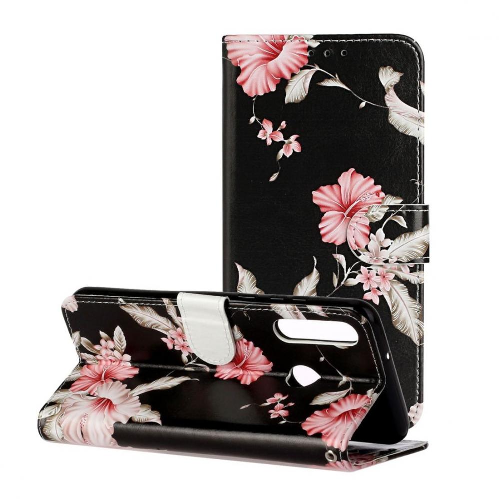  Plånboksfodral för Huawei Y6p (2020) - Svart med rosa blommor