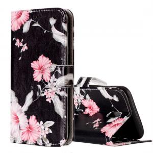  Plånboksfodral för Galaxy J5 - Svart med rosa blommor