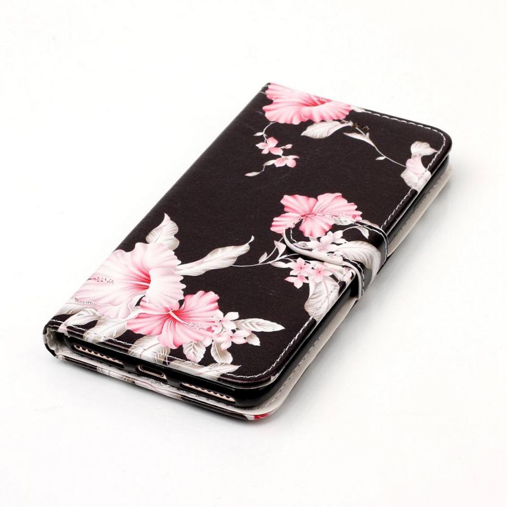 Plånboksfodral för iPhone 7 & 8 Plus - Svart med rosa blommor