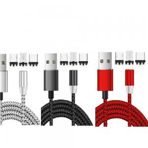  Magnetisk USB-laddkabel 3-1 USB-C Micro Lightning 100cm