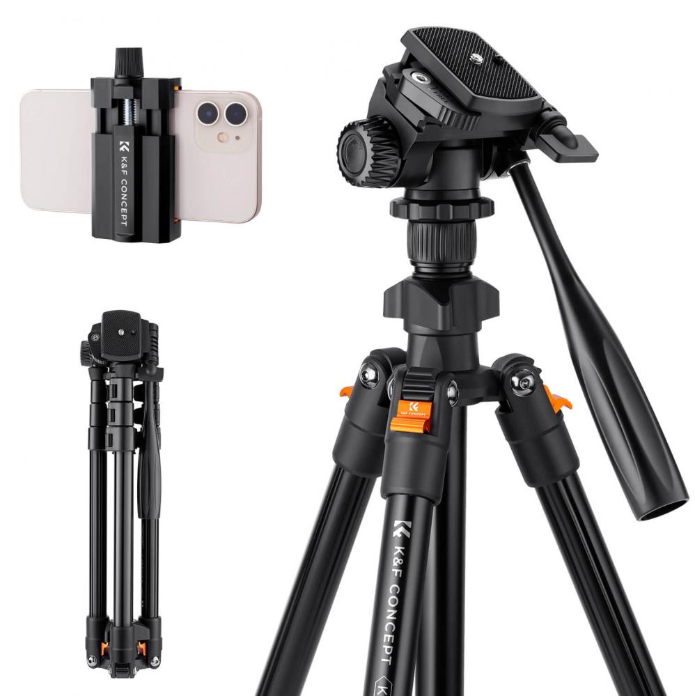  K&F Concept Kamerastativ 162cm med videohuvud & mobilhllare