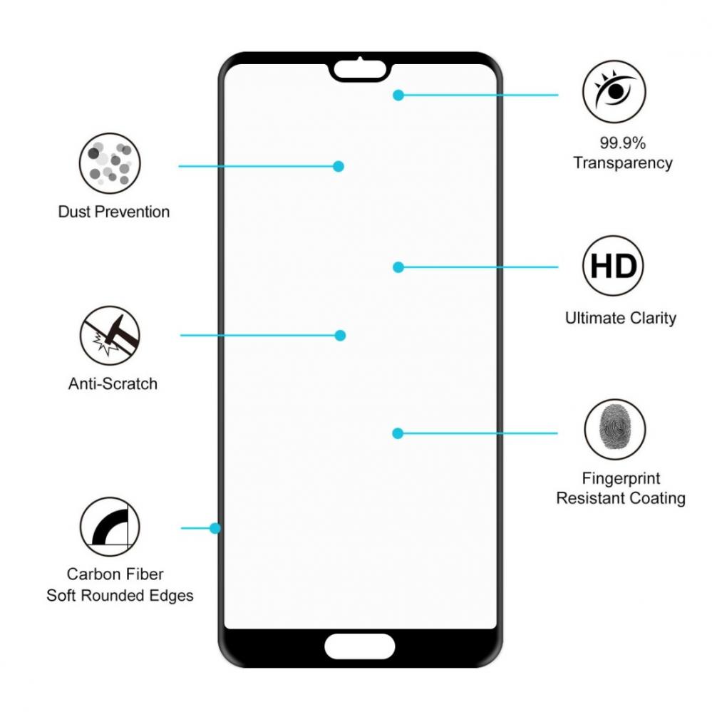 Skärmskydd med Svart ram för Huawei P20 av härdat glas