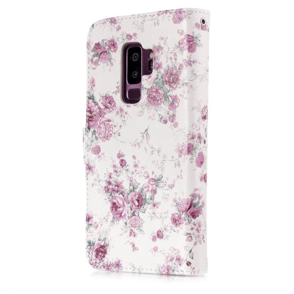  Plnboksfodral fr Galaxy S9 Plus - Vit med lila rosor