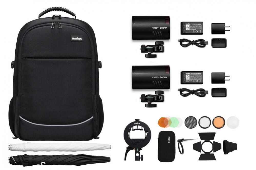 Godox 2xAD100 Pro tillbehörspaket & kameraryggsäck