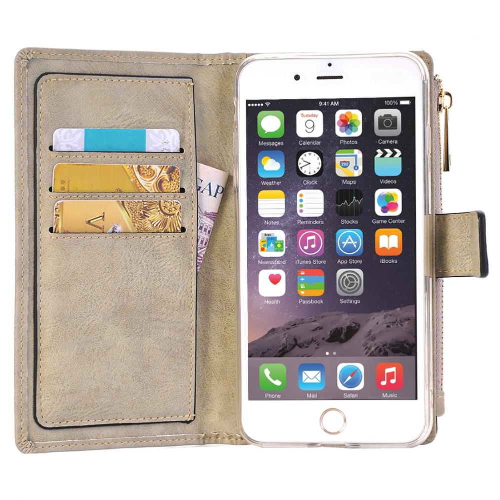  Plnboksfodral fr iPhone 6/6s Vit/Beige - Retrostyle med magnetskal PU-lder