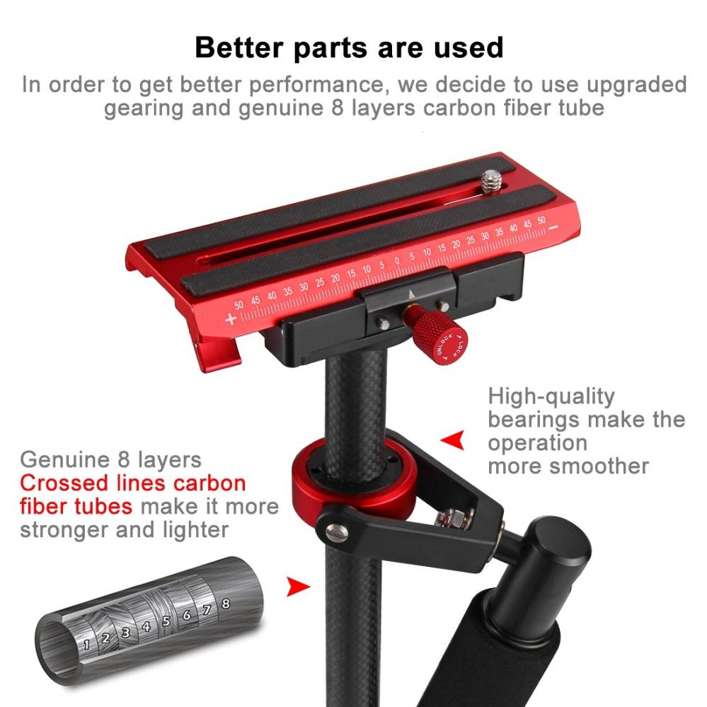 Puluz Handhållen kolfiber stabilisator för DSLR/DV-kameror (38.5-61cm)