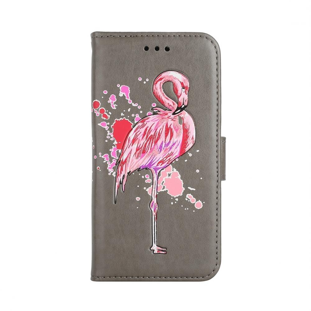  Plnboksfodral fr Galaxy A8 Plus (2018) - Gr med rosa flamingo