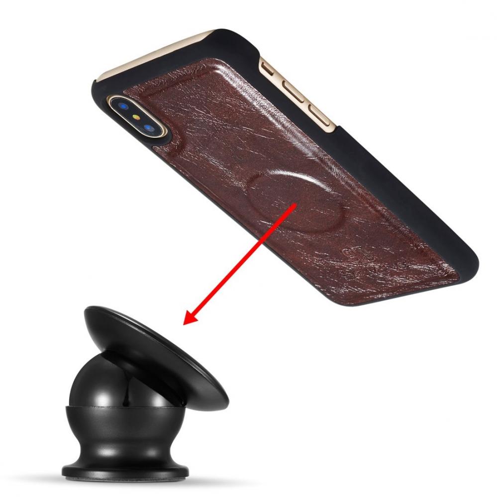 Plånboksfodral med magnetskal äkta läder för iPhone X Brun - DG.MING