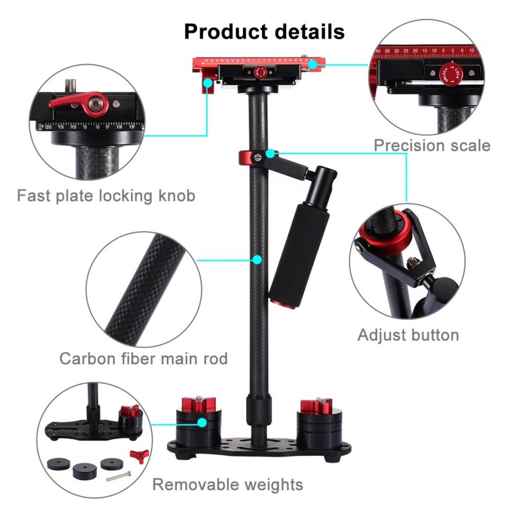 Puluz Handhållen kolfiber stabilisator för DSLR/DV-kameror (38.5-61cm)
