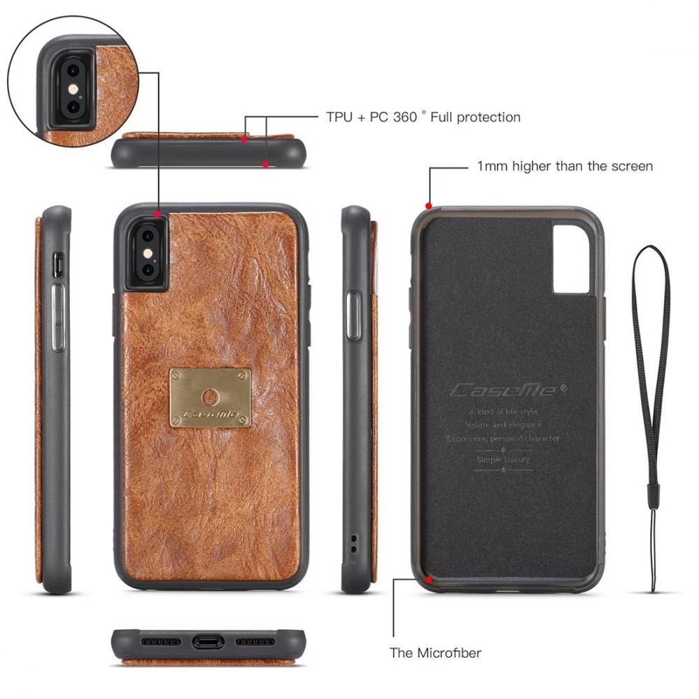  CaseMe Plnboksfodral, plnbok & magnetskal fr iPhone X (3i1) Brun