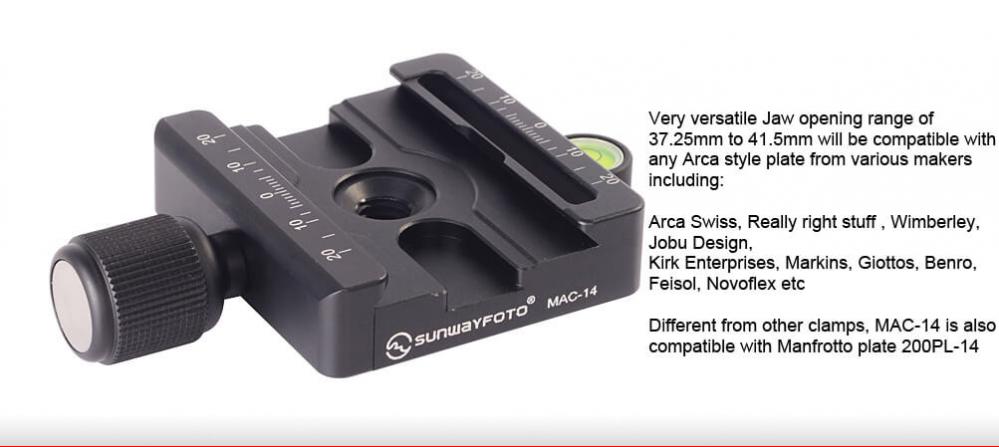 Sunwayfoto Mac-14T Fäste för Manfrotto & Arca Swiss plattor