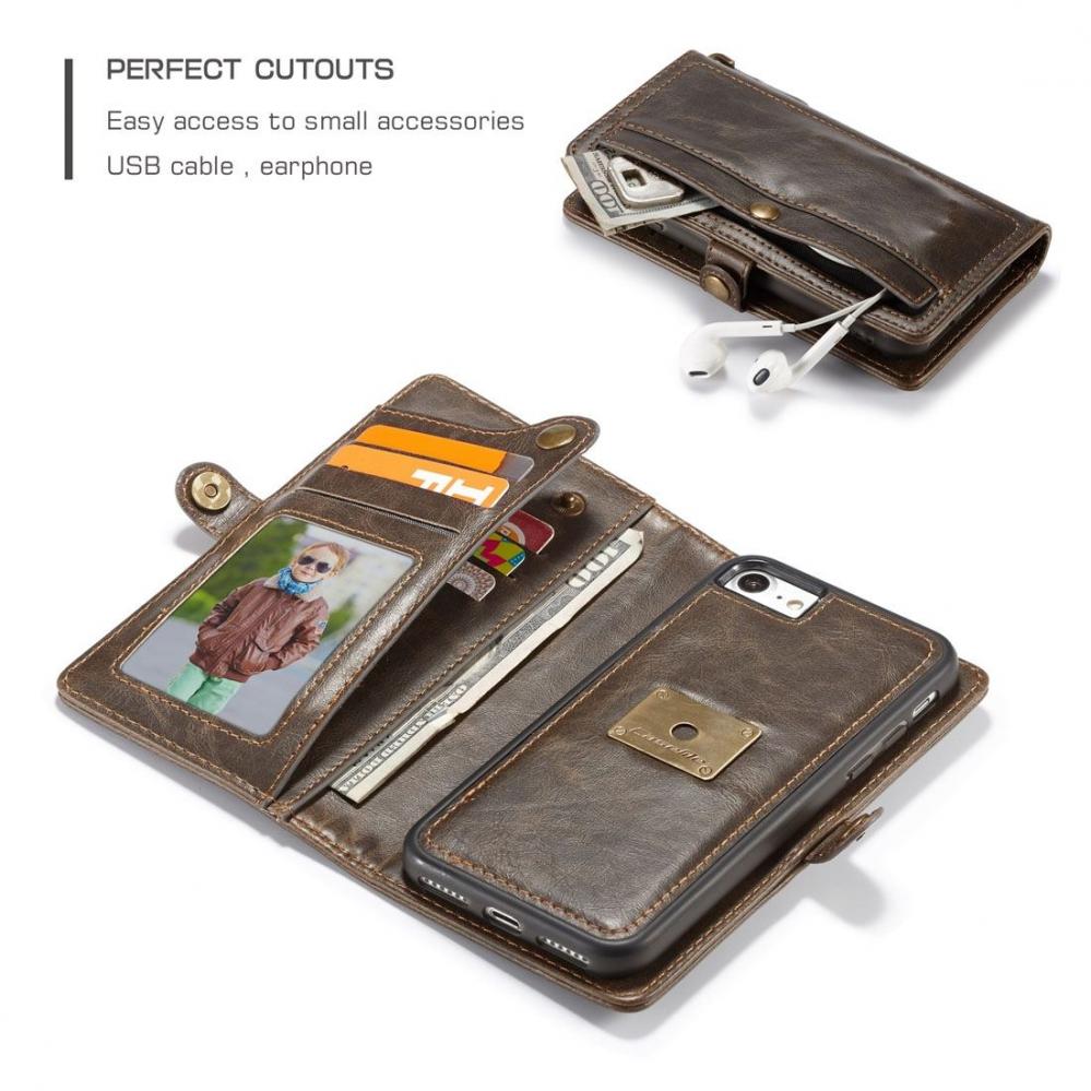  Plånboksfodral med magnetskal PU-läder för iPhone 7, 8 Brun
