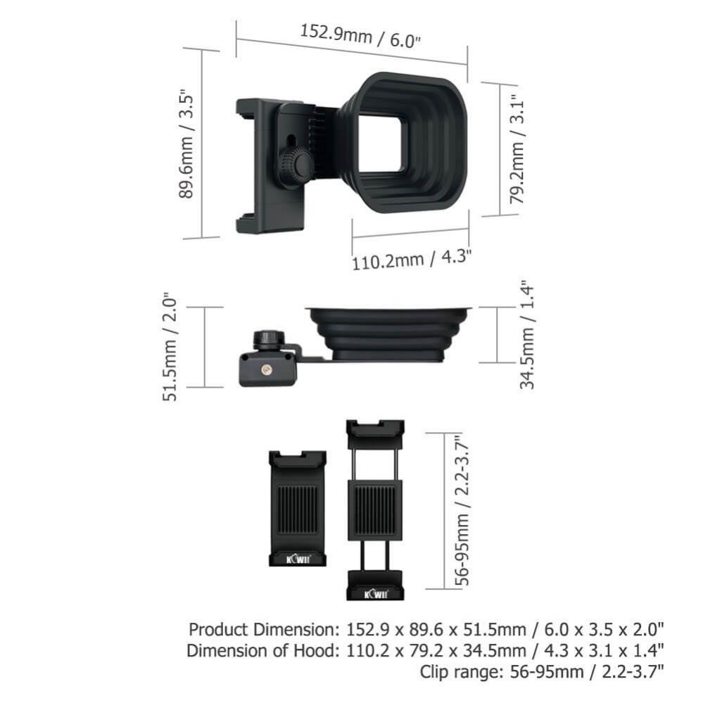  Kiwifotos Mobilhllare med motljusskydd fr kamerastativ